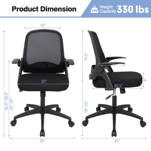 Costway Mesh Office Chair Adjustable Rolling Computer Desk Chair w/Flip-up Armrest