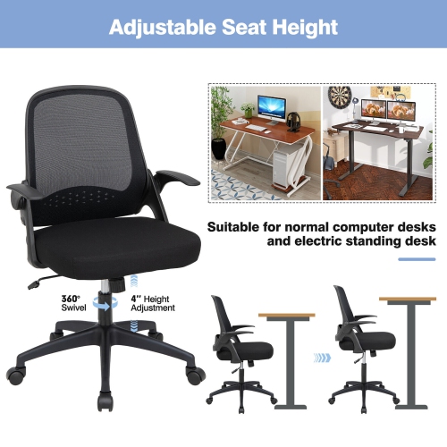 Costway Mesh Office Chair Adjustable Rolling Computer Desk Chair w/Flip-up Armrest