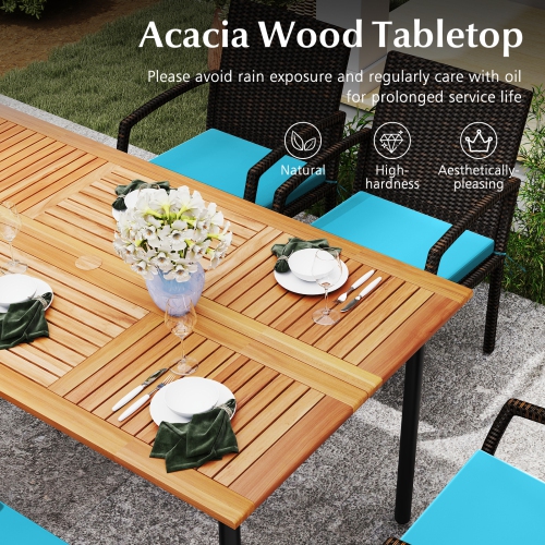 Topbuy 7- Piece Patio Dining Furniture Set Acacia Wood and Wicker Dining Table Armchairs Navy/Red/White/Turquoise