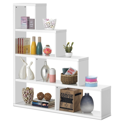 Topbuy 4-Layer Corner Storage Rack Freestanding Display Bookshelf Burlywood/White