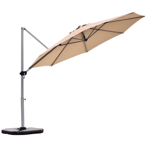 Parasol carré excentré de 11 pi marché de TopBuy avec base bourgogne/rouge brique/beige/bleu/havane