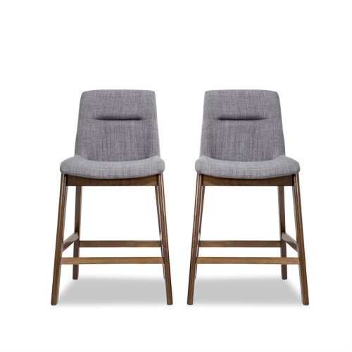 ASHCROFT  Helena Mid-Century Modern Square Fabric Counter Stool In Dark (Set Of 2) In Gray