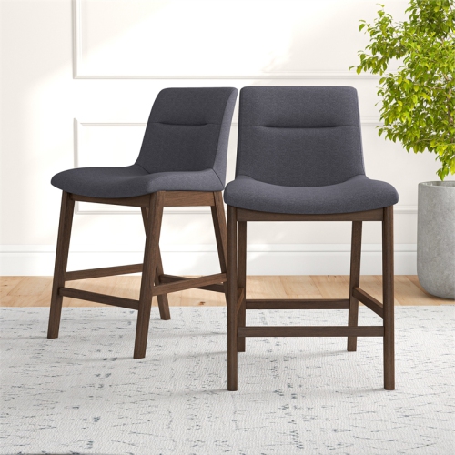 Helena Mid-Century Modern Square Fabric Counter Stool in Dark Gray