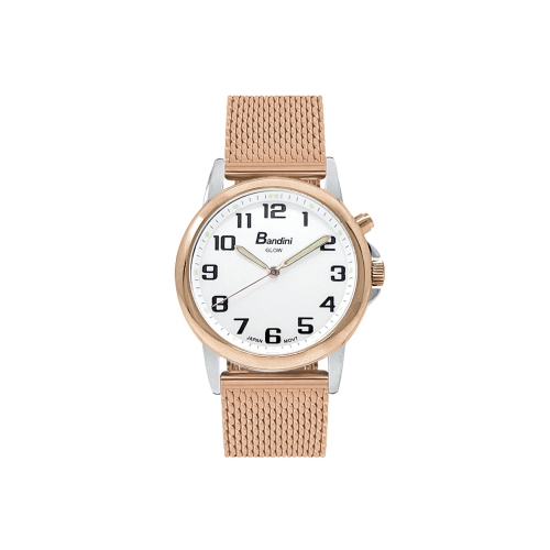 Montre analogique 28mm pour femmes, bracelet réglable de mailles en acier inoxydable ton or rose, cadran blanc lumineux faciles à lire, éclairage de