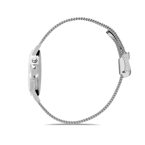 Montre analogique 28mm pour femmes, bracelet réglable de mailles en acier inoxydable ton or rose, cadran blanc lumineux faciles à lire, éclairage de