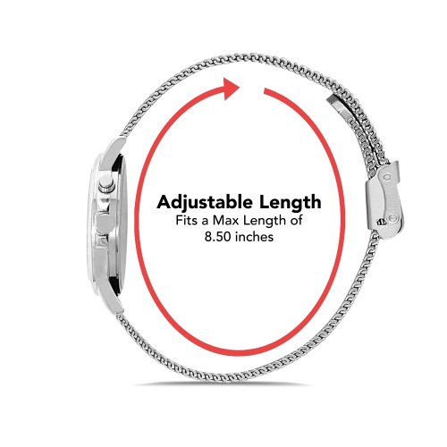 Montre analogique 28mm pour femmes, bracelet réglable de mailles en acier inoxydable ton or rose, cadran blanc lumineux faciles à lire, éclairage de