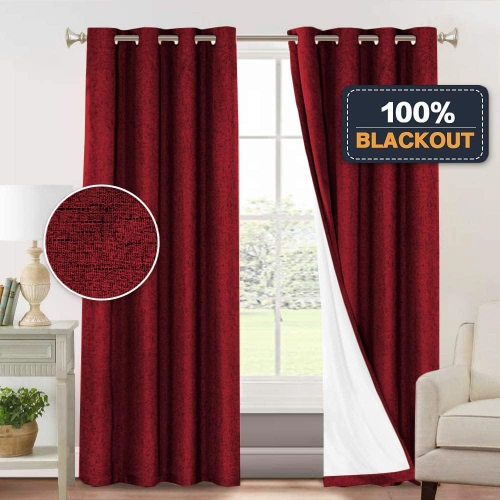 Rideau opaque en lin synthétique texturé Canadian, 52 larg. X 84 long., long. Rideau en lin isolé, passe-fils, motif toile de jute, rouge