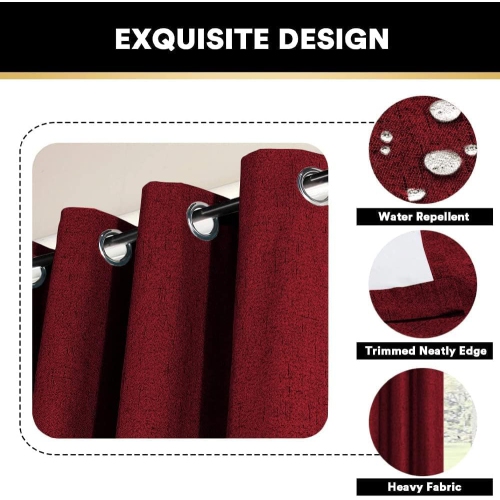 Rideau opaque en lin synthétique texturé Canadian, 52 larg. X 84 long., long. Rideau en lin isolé, passe-fils, motif toile de jute, rouge