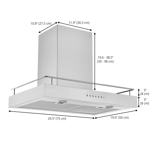 Ancona 30" 450 CFM Convertible Wall Mount Range Hood with Auto Night Light and Built-in Shelf in Stainless Steel