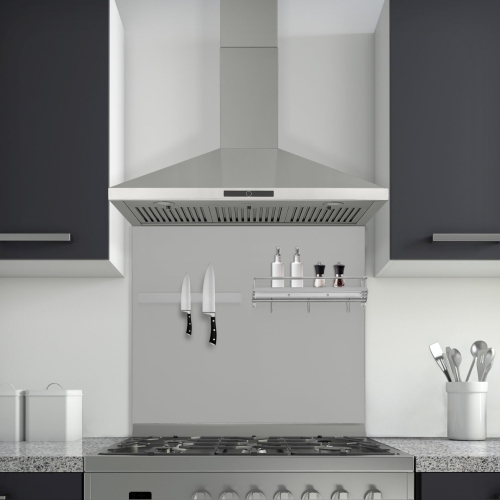 Ancona 36" Stainless Steel Backsplash with Magnetic Knife Strip, Hook Rail and Shelf