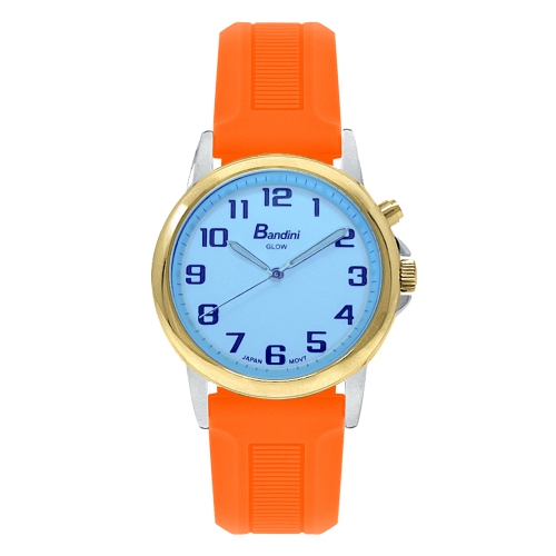 BANDINI  Mens Gold 38MM Analog Tone Glow Watch, Washable Silicone Band, Easy Read, Light Up, Quartz Dial, Big Numbers In White