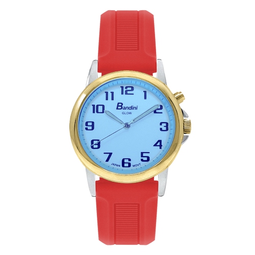 BANDINI  Mens Gold 38MM Analog Tone Glow Watch, Washable Silicone Band, Easy Read, Light Up, Quartz Dial, Big Numbers In White