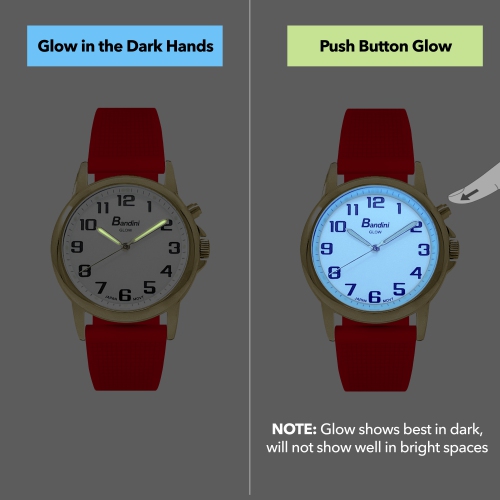 Mens Gold 38mm Analog Tone Glow Watch, Washable Silicone Band, Easy Read, Light Up, Quartz, White Dial, Big Numbers