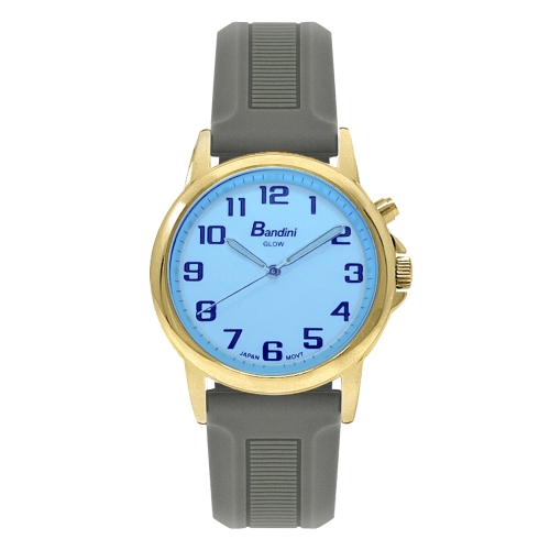 BANDINI  Mens Gold 38MM Analog Tone Glow Watch, Washable Silicone Band, Easy Read, Light Up, Quartz Dial, Big Numbers In White