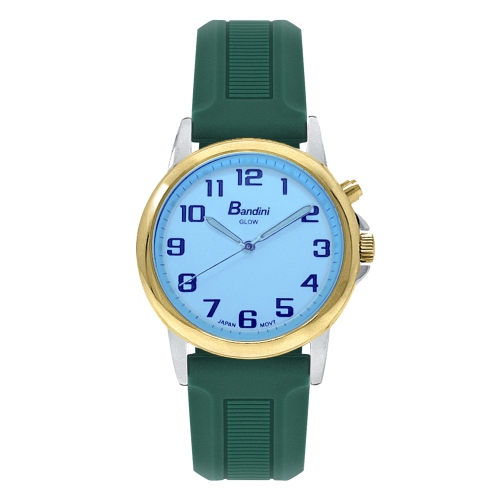 BANDINI  Mens Gold 38MM Analog Tone Glow Watch, Washable Silicone Band, Easy Read, Light Up, Quartz Dial, Big Numbers In White