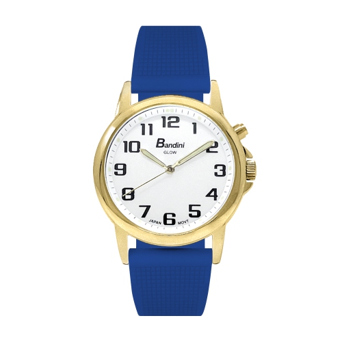 Mens 38mm Analog Gold Tone Glow Watch, Washable Deployment Silicone Band, Easy Read, Light Up, Quartz, White Dial, Big Numbers