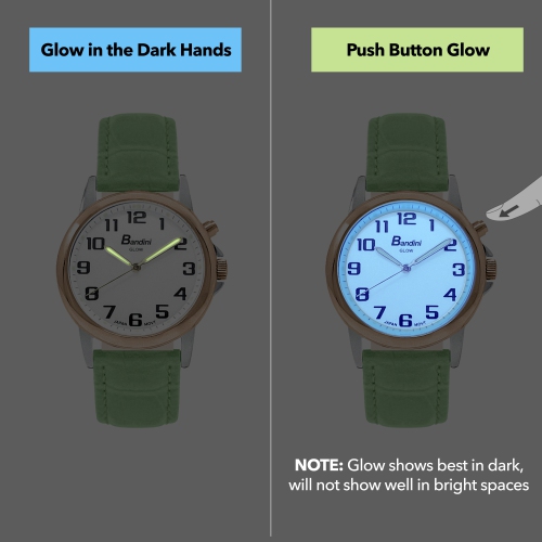 Womens Gold Tone Glow Watch, Alligator Pattern Leather Band, 28mm Analog Easy to Read, Light Up, Quartz, White Dial, Big Numbers