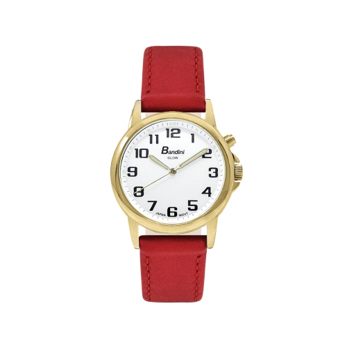 Womens Gold Tone Glow Watch, Leather Band, 28mm Analog Easy to Read with Big numbers, Light Up, Quartz, White Dial