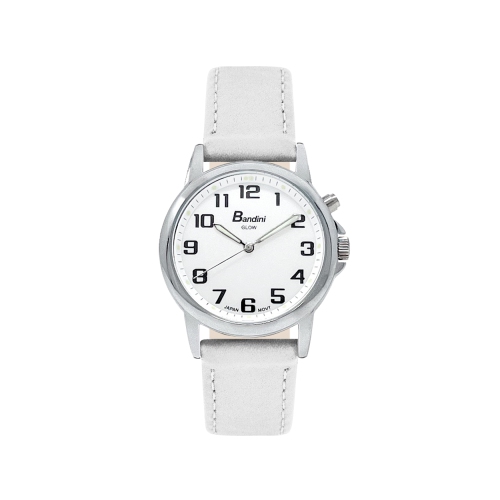 Montre de 28mm analogique pour femmes, couleur argent, bracelet en cuir, cadran blanc lumineux, facile à lire avec gros chiffres, éclairage de nuit,