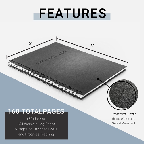 FitMate Fitness Journal, 160-page Spiral Workout Log Book with Goal Setting, Progress Tracking, Detailed Planner, 8 x 6" - Postermate