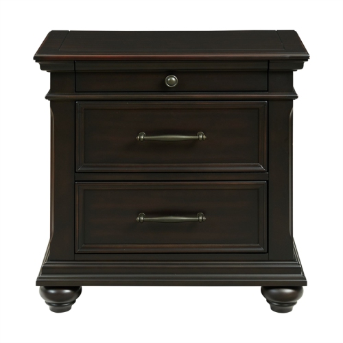 Bowery Hill Solid Wood 3-Drawer Nightstand with USB Ports in Black