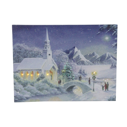 LED Lighted Snow Covered Church Christmas Wall Art - 12" x 15.75"