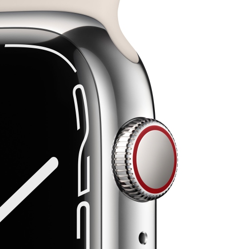 Apple Watch Series 7 (GPS + Cellular) 45mm Silver Stainless Steel Case with Starlight Sport Band by APPLE - Refurbished condition - Image 3