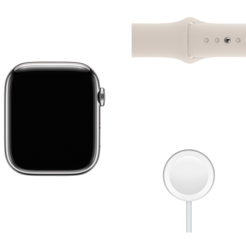 Apple Watch Series 7 (GPS + Cellular) 45mm Silver Stainless Steel Case with Starlight Sport Band by APPLE - Refurbished condition - Image 9