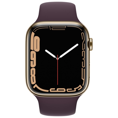 Apple Watch Series 7 (GPS + Cellular) 45mm Gold Stainless Steel Case with Dark Cherry Sport Band by APPLE - Refurbished condition - Image 2