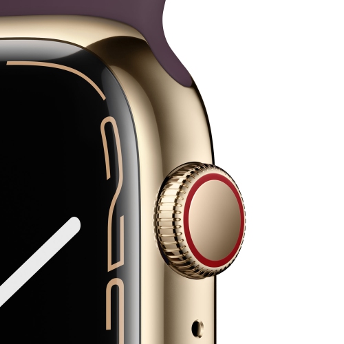 Apple Watch Series 7 (GPS + Cellular) 45mm Gold Stainless Steel Case with Dark Cherry Sport Band by APPLE - Refurbished condition - Image 3