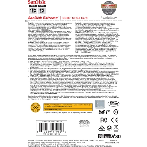 SanDisk 256GB Extreme SDXC Memory Card -