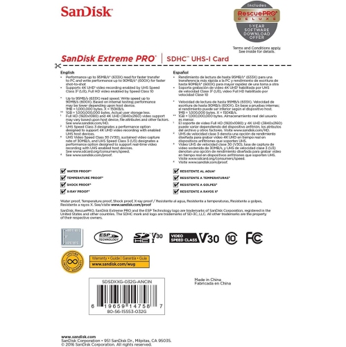 3-pack SanDisk 32GB Extreme PRO SDHC Memory Card -