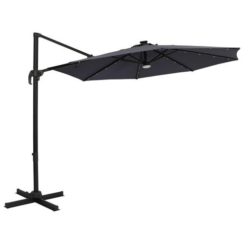 Island Umbrella Santiago II 10 ft. Octagon LED Market Patio Umbrella - Slate Grey