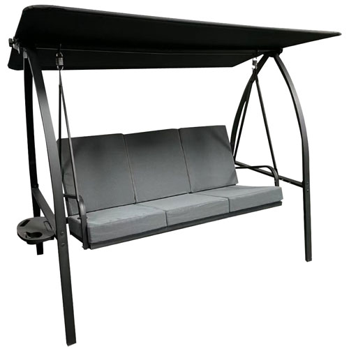 Corriveau Deluxe 3-Seater Metal Patio Porch Swing - Black