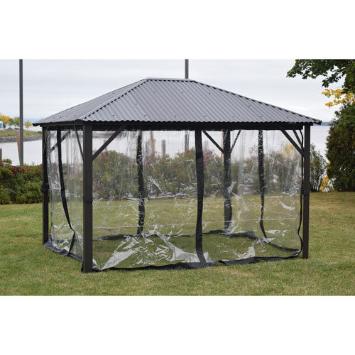Image 1 de 4.. Rideau saisonnier en mica Safezone pour abri de jardin de 12 x 16 pi de Corriveau - Transparent/Noir