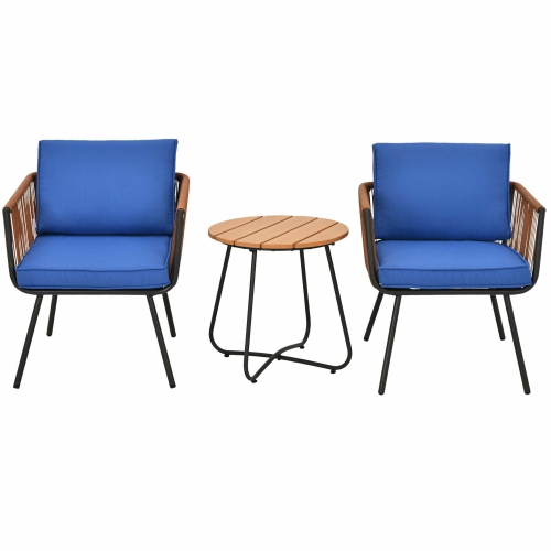 Gymax 3PC Patio Birsto Furniture Set Cushioned Sofa Armrest Coffee Table Blue