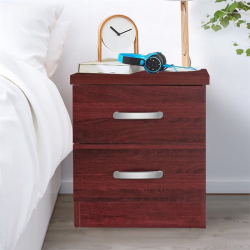 Better Home Products Cindy Faux Wood 2 Drawer Nightstand in Mahogany