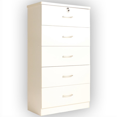 Better Home Products Olivia Wooden Tall 5 Drawer Chest Bedroom Dresser in White