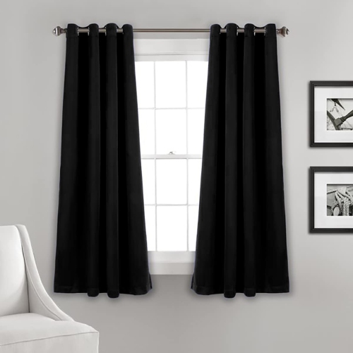 Canadian Linen Triple Weave Blackout Window Curtain, W 52" x L 63", 3 Layer Light Blocking 2 Panel No Noise Washable Polyester Ring Curtains, Black