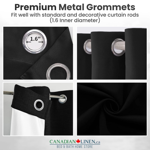 Canadian Linen Triple Weave Blackout Window Curtain, W 52" x L 63", 3 Layer Light Blocking 2 Panel No Noise Washable Polyester Ring Curtains, Black