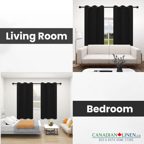 Canadian Linen Triple Weave Blackout Window Curtain, W 52" x L 63", 3 Layer Light Blocking 2 Panel No Noise Washable Polyester Ring Curtains, Black