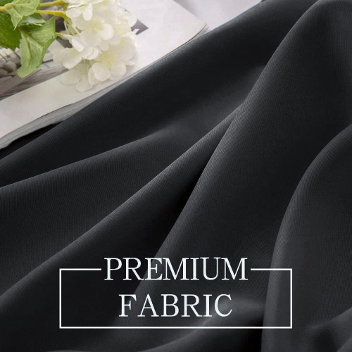 Canadian Linen Triple Weave Blackout Window Curtain, W 52" x L 63", 3 Layer Light Blocking 2 Panel No Noise Washable Polyester Ring Curtains, Black