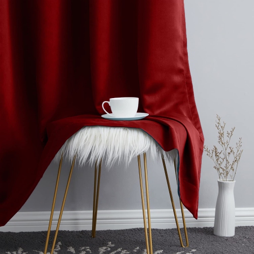 Canadian Linen Triple Weave Blackout Window Curtain, W 52" x L 63", 3 Layer Light Blocking 2 Panel No Noise Washable Polyester Ring Curtains, Red