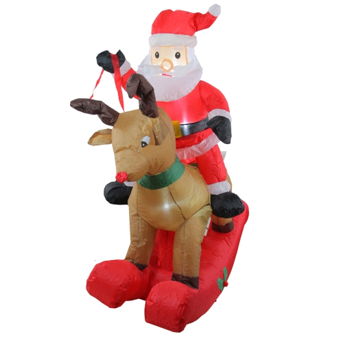 NORTHLIGHT  Lighted Inflatable Rocking Reindeer And Santa Outdoor Christmas Decoration - 4.75'
