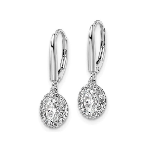 1.19 Carat Lab-Grown Diamond Halo Leverback Earrings in 14K White Gold