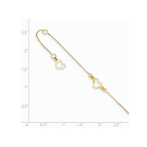 Chaîne de cheville ajustable en or jaune 14K ct avec coeur, 9 po