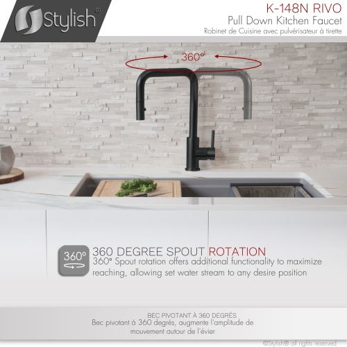 STYLISH Kitchen Sink Faucet Single Handle Pull Down Dual Mode Stainless Steel Matte Black finish K-148N