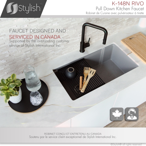 STYLISH Kitchen Sink Faucet Single Handle Pull Down Dual Mode Stainless Steel Matte Black finish K-148N
