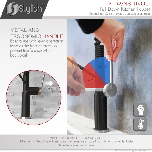 STYLISH Stainless Steel Single Handle Pull Down Sprayer Kitchen Faucet in Matte Black/Brushed Finish K-149NS