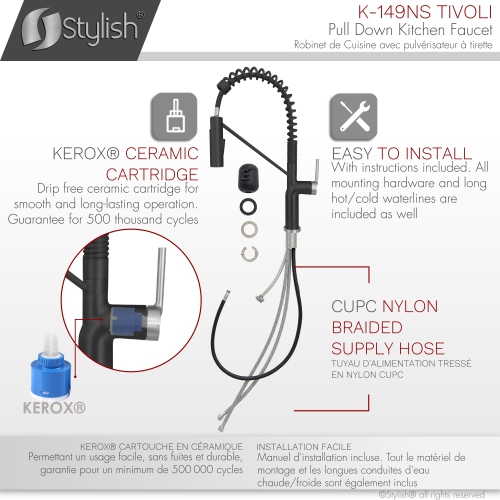 STYLISH Stainless Steel Single Handle Pull Down Sprayer Kitchen Faucet in Matte Black/Brushed Finish K-149NS